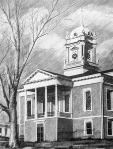 Captivating Pencil Drawing: A Timeless Depiction of the Old Burke County Courthouse in Morganton, NC, Brimming with Architectural Splendor and Historic Charm